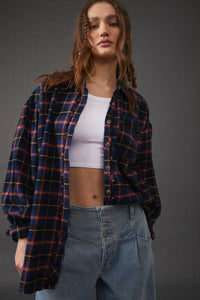 FREE PEOPLE HAPPY HOUR PLAID in NAVY COMBO