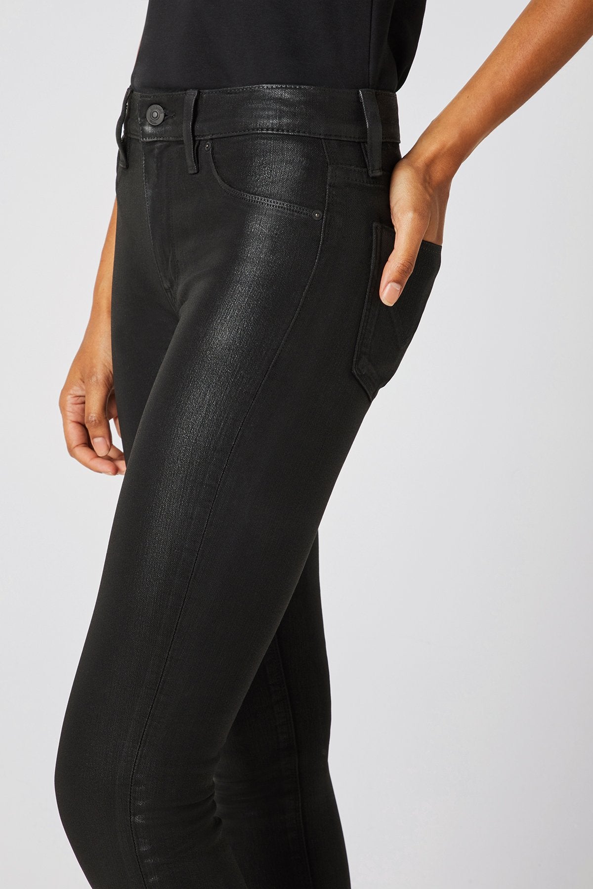 7 For All Mankind High Rise Ankle Skinny Jeans in Black Coated