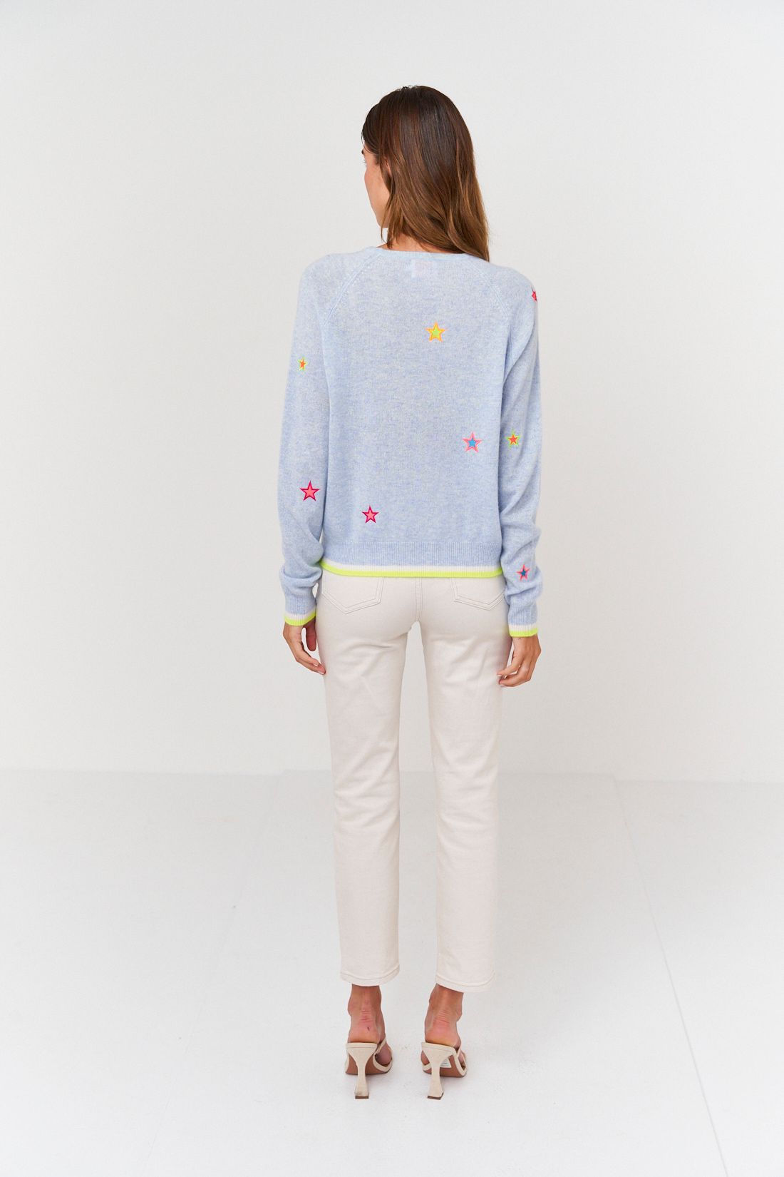 BRODIE CASHMERE STAR EMBROIDERED SWEATER