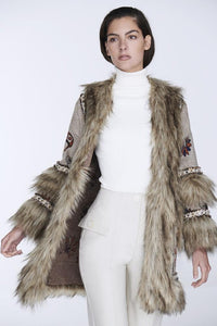 THE EXTREME COLLECTION BEIGE KNITTED FAUX FUR COAT UNKAS