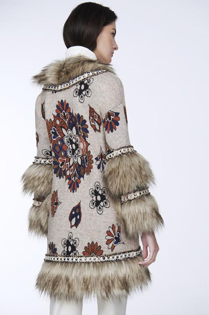 THE EXTREME COLLECTION BEIGE KNITTED FAUX FUR COAT UNKAS