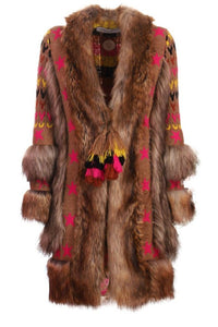 THE EXTREME COLLECTION BEIGE KNITTED FAUX FUR COAT BABETTE