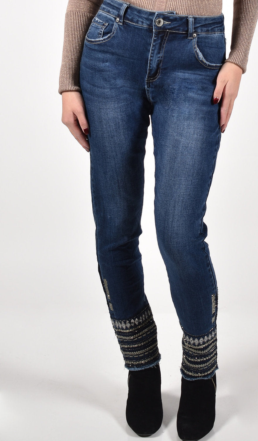 DARK BLUE DENIM JEAN WITH DETAILED ANKLE 213121U