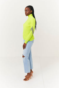 BRODIE CASMERE ROSA ROLL NECK SWEATER IN NEON/MID GREY