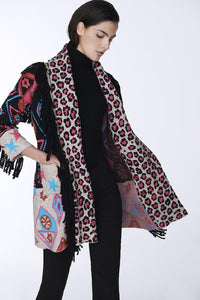 THE EXTREME COLLECTION BLACK KNITTED ANIMAL PRINT COAT BASTIAN