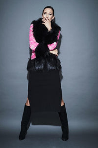 THE EXTREME COLLECTION PAULE FUR-EFFECT HOUNDSTOOTH JACKET IN PINK