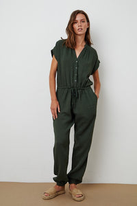 VELVET BY GRAHAM AND SPENCER COTTON GAUZE JUMPSUIT - DILLWEED