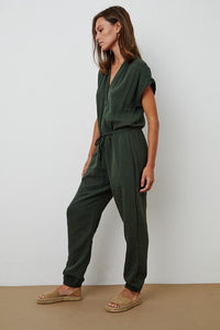VELVET BY GRAHAM AND SPENCER COTTON GAUZE JUMPSUIT - DILLWEED