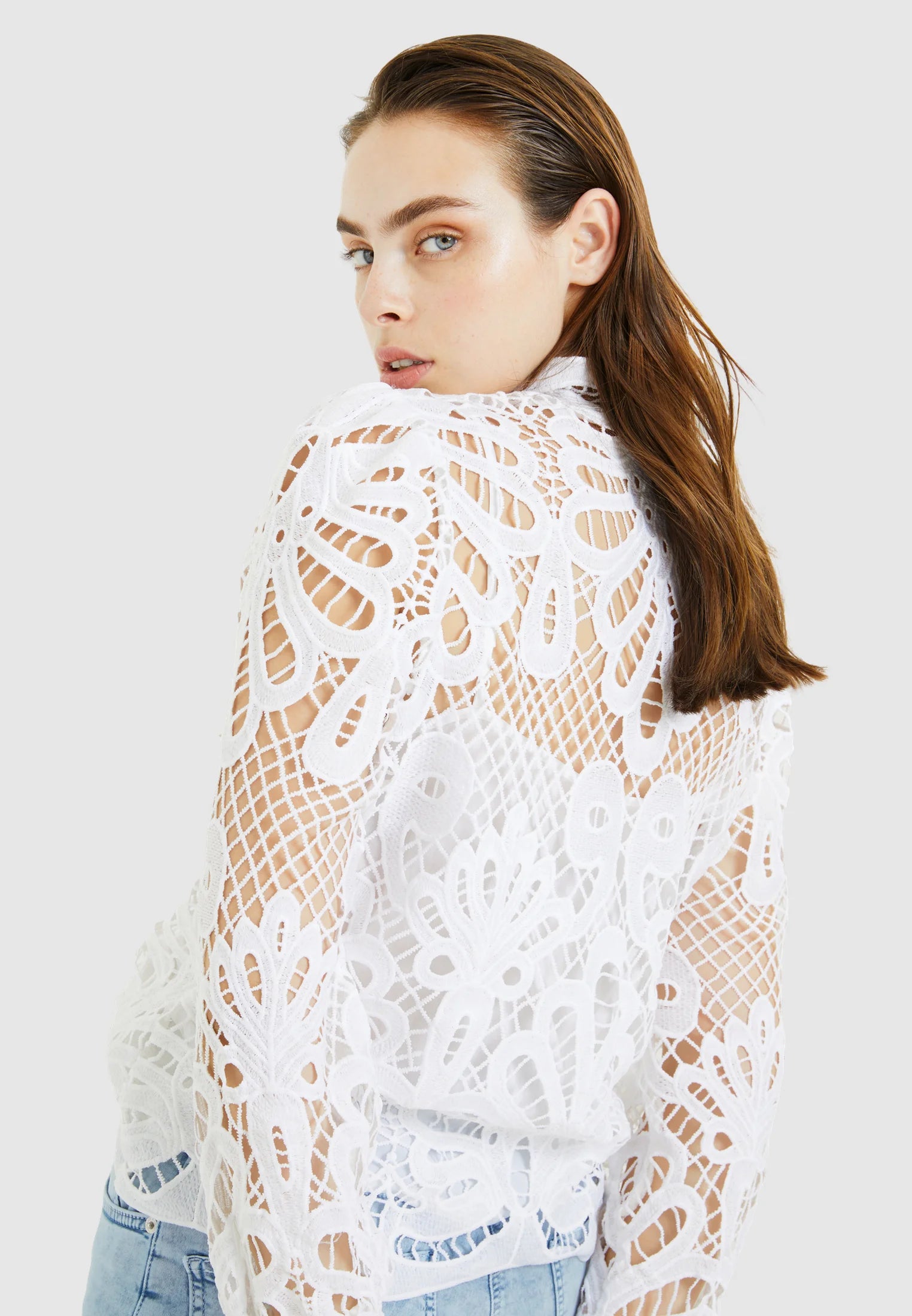 MARC AUREL LACE BLOUSE WITH STAND UP COLLAR