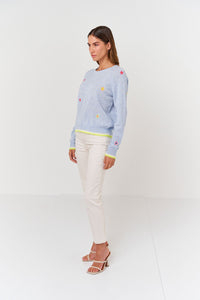 BRODIE CASHMERE STAR EMBROIDERED SWEATER