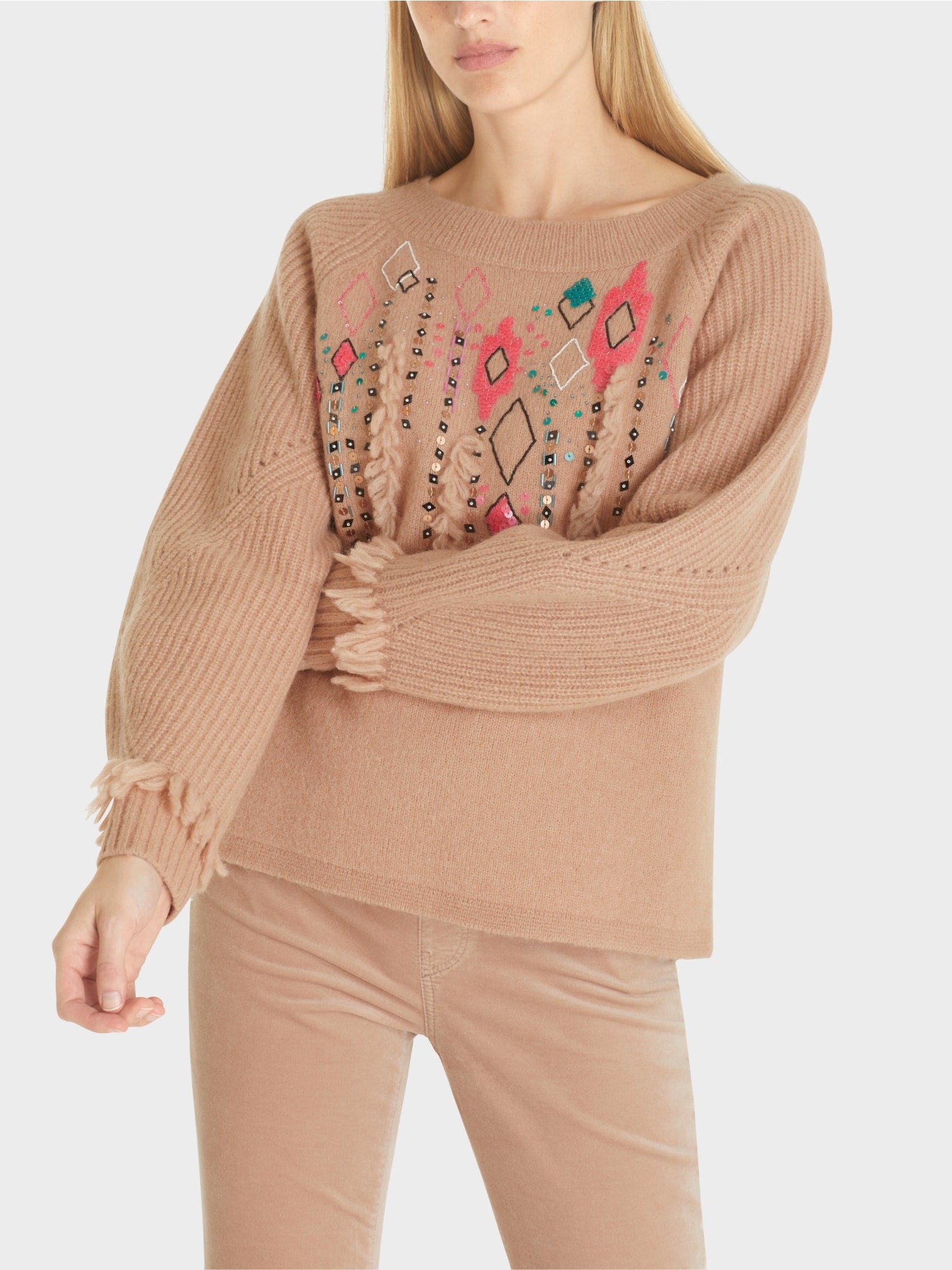 MARC CAIN KNITTED SWEATER WITH BOHO APPLIQUE