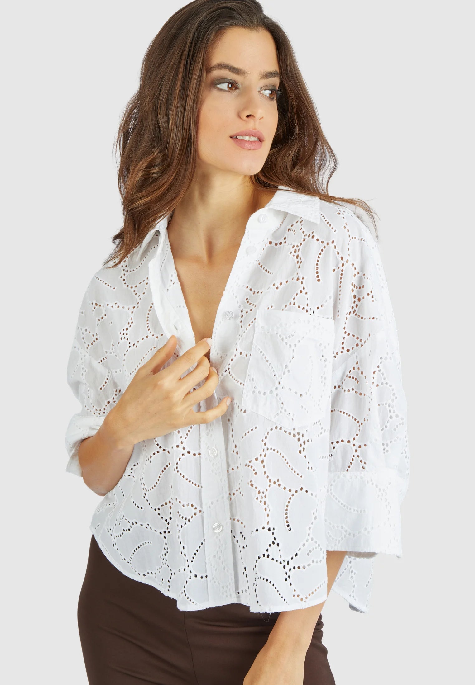 MARC AUREL SHIRT BLOUSE IN PERFORATED EMBROIDERY