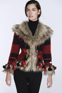 THE EXTREME COLLECTION RED KNITTED JACKET FAUX FUR ASPEN