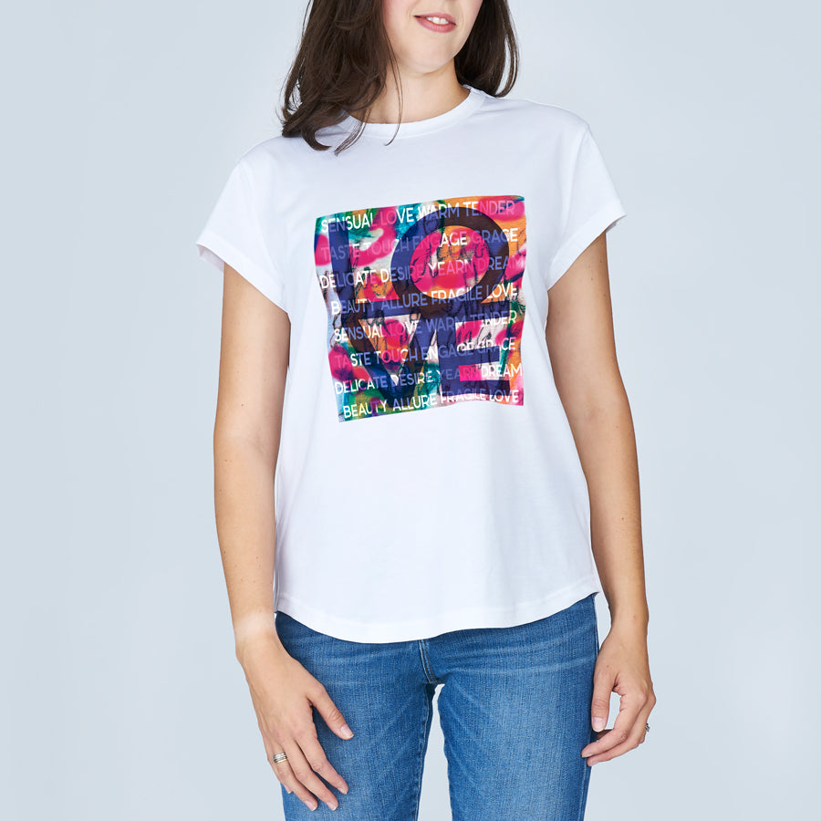 SUZI ROHER LOVE IN BLUE AND PINK TEE